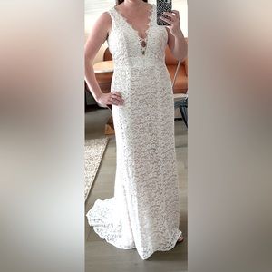 Lace fitted lined wedding dress- illusion, deep V